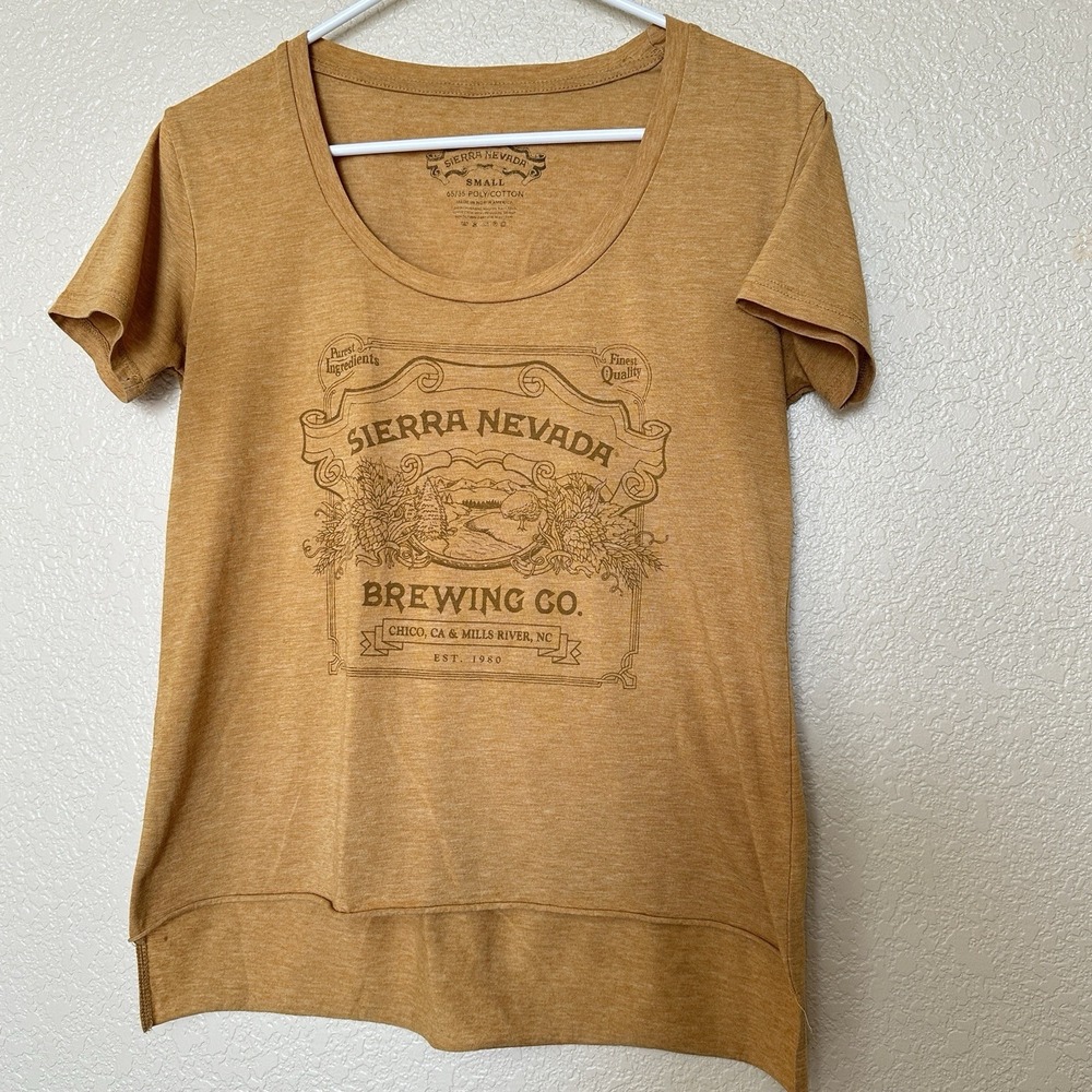 Sierra Nevada Brewing Company Ladies Women's high-low T-shirt Size Small yellow